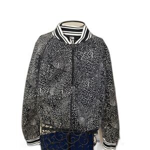 Fabletics Women’s Full Zip Bomber Jacket Black White Pattern Athletic Size Small
